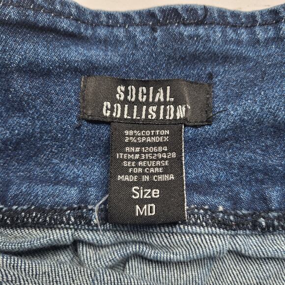 Hot Topic Social Collision Denim Jean Mini Skirt Pleated Medium Wash Y2K Medium - Picture 6 of 7